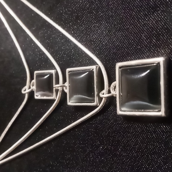 3 Layered Black Pendant & Silver Necklace Snake Chain. - Picture 2 of 4